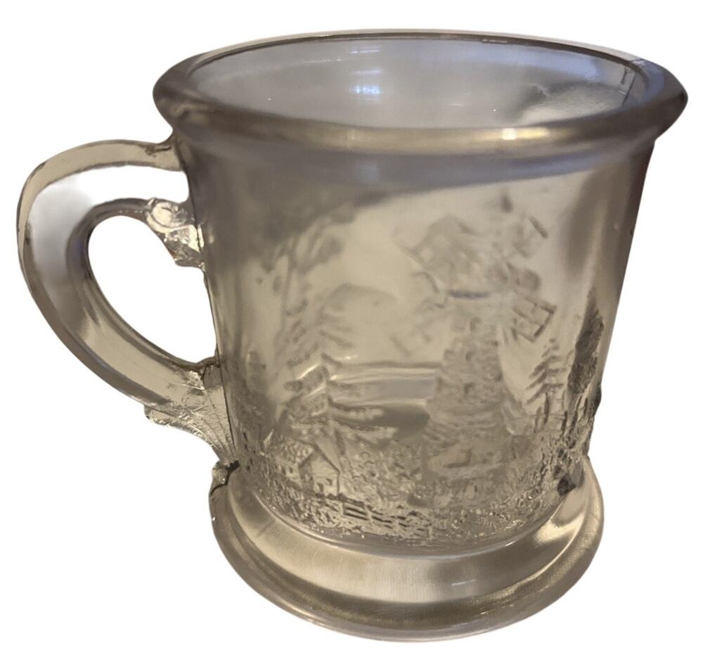 Antique EAPG Dutch Mill Child’s Mug – Clear Pressed Glass